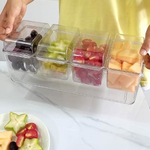 Aoibox Ice Chilled Condiment Caddy with 4 Containers & Separate Lids, Party Platter for Fruits, Salads, Nuts, Candy, Snacks, Taco Bar Serving Set - 1 of 4