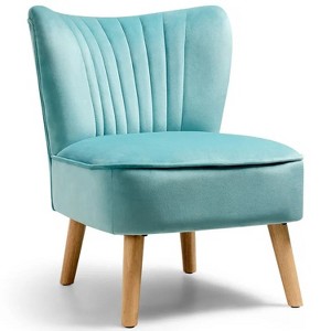Modern Armless Velvet Accent Chair with Wood Legs - 1 of 4