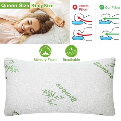 Queen Size White Bamboo Memory Foam Pillow with Washable Cover