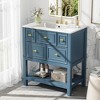 Vynxaria 30 inch Blue Single Sink Freestanding Bath Vanity with White Ceramic Top Five Full Extension Drawers One Adjustable Shelf Gold Metal Knobs - 2 of 4