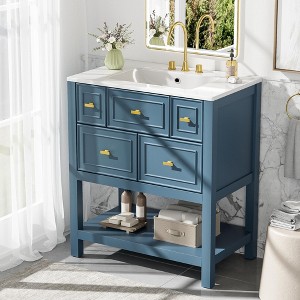 YOOCOZZ 30'' FreeStanding Bathroom Vanity with Ceramic Sink and 5 Drawers - 1 of 4
