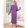 cheibear Women's Knit Scoop Neck Front Half Length Button Down Long Sleeve Nightgown - 4 of 4