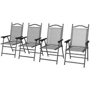 4 Piece Folding Patio Camping Chair Set, Sports Chairs for Adults with Armrests, Mesh Fabric Seat for Lawn - 1 of 4