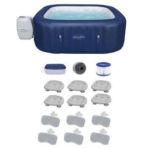 Bestway SaluSpa Hawaii AirJet Inflatable Hot Tub with EnergySense Cover, Blue + Bestway Spa Seat (6 Pack)  + Bestway Headrest Pillows (2 Pack) - 1 of 4
