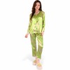 Anna-Kaci Lounge Women's Satin Bamboo Print Pajama Set with Contrast Trim- Green,Small - 2 of 4