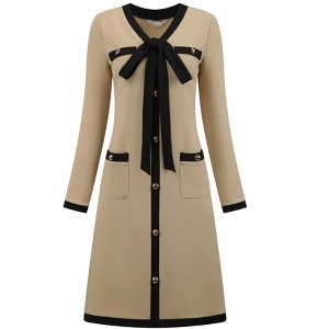 INSPIRE CHIC Women's Elegant A-Line Contrast Color V Neck Long Sleeve Trendy Work Dress - 1 of 4
