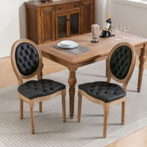 Vintage Upholstered Armless Dining Chairs Set of 2 with Solid Wood Frame, Cushioned Seat and Backrest for Kitchen or Dining Room – The Pop Home - 1 of 4