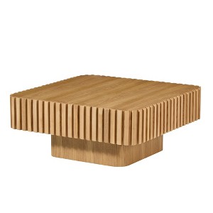 31.5" MDF Handcraft Square Drum Coffee Table with Sturdy Pedestal Base and Small Footprint for Living Room - 1 of 4