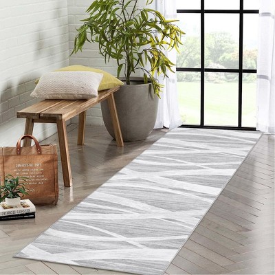 Modern Wavy Striped Area Rugs Non-Slip Low Pile Washable Living Room Rug