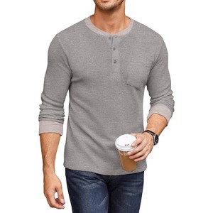 COOFANDY Men's Henley Shirts Long Sleeve Basic Waffle Pique Pullover T-Shirt with Pocket - 1 of 4
