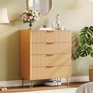 32" Fluted 4-Drawer Dresser - Modern Wooden Chest with Metal Handles, Storage Organizer & TV Stand for Bedroom, Living Room & Hallway. - 1 of 4
