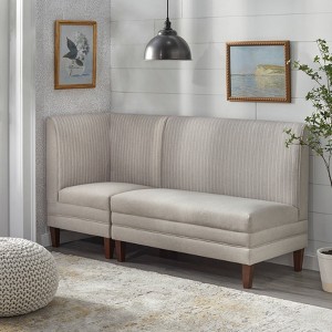 Lifestorey Phillips Upholstered Breakfast Nook Dining Bench Beige Stripe: Upholstered Dining Seating, Rubberwood Legs, Mid-Century Design - 1 of 4