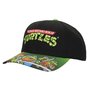 TMNT Classic Retro Cartoon Characters & Logo Men's Black Precurve Snapback Hat - 1 of 4