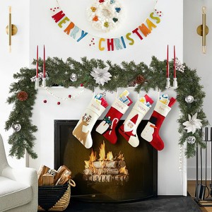 Christmas Garland for Mantle, 6Ft Prelit Garland Christmas Decorations, Poinsettias Flowers & Ball Ornaments for Fireplace Stair Railing Decor - 1 of 4