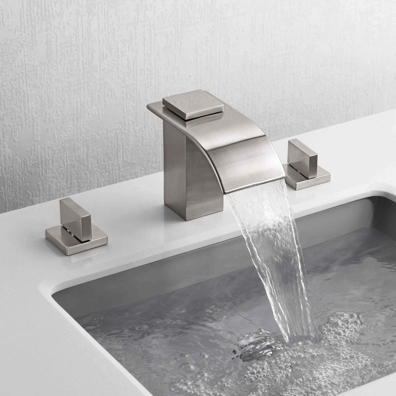 Sumerain Waterfall Widespread Bathroom Sink Faucet Brushed Nickel, 3 Hole 8 Inch Vanity Faucet, 4 of 10