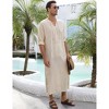 Men's Long Sleeve Kaftan Side Split Long Gown Linen Robe Long Gown Casual Shirt for Beach, Summer - 3 of 4