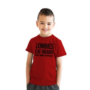 Youth Zombies Eat Brains Shirt Funny T Shirt Living Dead Halloween Outbreak Tee - Crazy Dog Youth T Shirt - 1 of 4