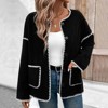 Womens Fall Cropped Cardigan Jacket Soft Long Sleeve Open Front Button Down Tweed Coat with Pockets - 4 of 4
