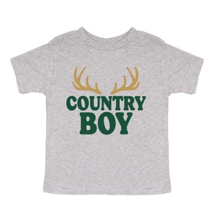 Country Boy Antlers Puff Print - Toddler Short Sleeve Graphic T-Shirt - 1 of 4