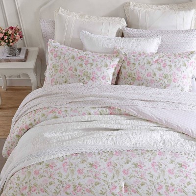 Twin Pink Cotton Reversible Floral Comforter Set