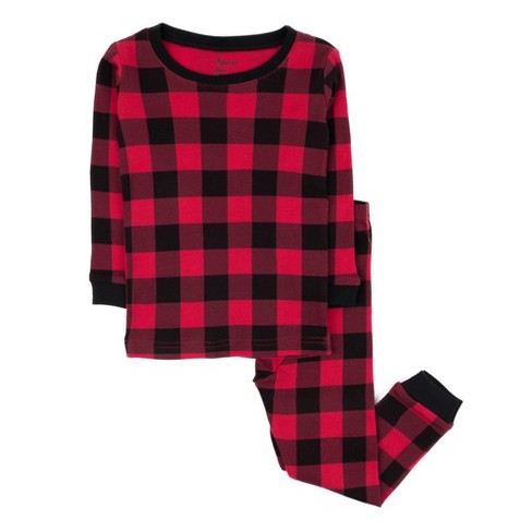 Leveret Kids Two Piece Cotton Christmas Pajamas Plaid Black and Red 8 Year