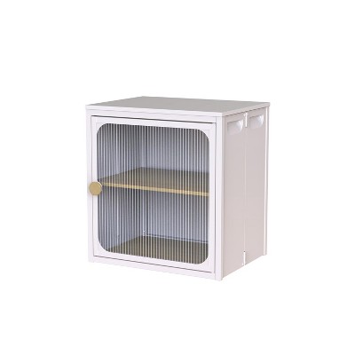 NicBex 16 Inch Foldable Storage Cabinets,Stackable Cabinets with Transparent Door and Adjustable shelf for Living Room,Bedroom,White