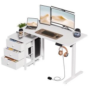 WOWLIVE 47-55'' Electric Standing Desk with 3 Drawers, Height Adjustable Gaming Desk with Cup Holder, Storage Computer Desk for Home Office - 1 of 4