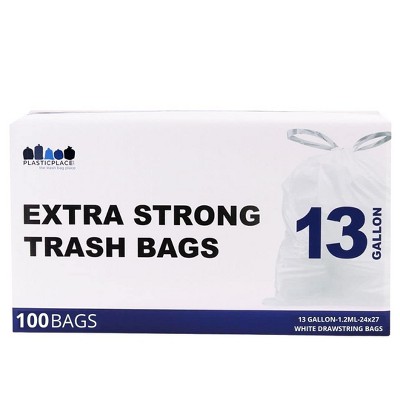 Plasticplace 13 Gallon White Trash Bags, 1.2 Mil, 24"x27'' (100 Count)