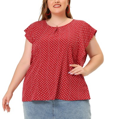 Agnes Orinda Women's Plus Size Summer Chiffon Floral Polka Dots Round Neck Blouses