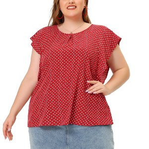 Agnes Orinda Women's Plus Size Summer Chiffon Floral Polka Dots Round Neck Blouses - 1 of 4
