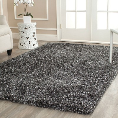 Malibu Charcoal Hand-Tufted Round Shag Rug, 5' x 8'