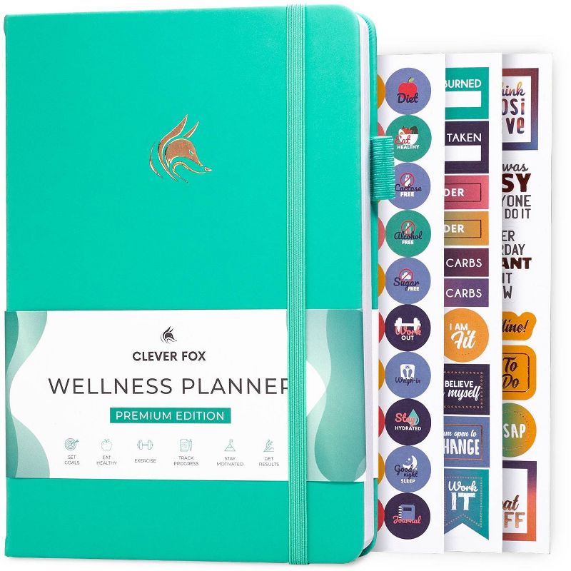 Undated Wellness Planner 6 Months Weekly/Daily 8&#34;x5.5&#34; Turquoise - Clever Fox, 1 of 8
