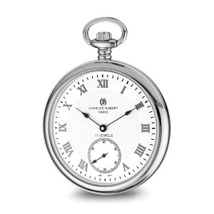 Black Bow Jewelry Charles Hubert Stnlss Stl Open Face White Dial Pocket Watch - 1 of 3