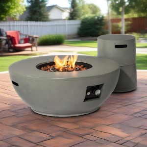 36" Propane Gas Fire Pit Table 2-Pieces, 50000 BTU Round Steel Fire Pit with Tank Holder for Outside Patio Deck Garden Backyard-- Frevyn - 1 of 4