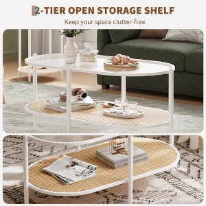 Coffee table, double-layered rattan with tempered glass top, water ripple glass, bohemian style, suitable for living room, office, and home decor. - 1 of 4