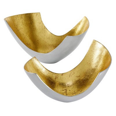 Set of 2 Contemporary U shaped Aluminum Bowls Gold - Olivia & May