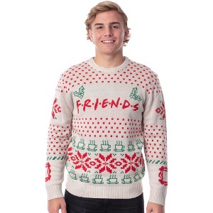 Seven Times Six Friends TV Series Men's Logo and Coffee Mugs Ugly Holiday Christmas Sweater Multicoloured - 1 of 4