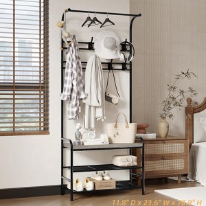 4-in-1 Hall Tree with Shoe Storage Bench, Narrow Entryway Coat Rack and Shoe Bench, Mudroom Shelves with 8 Hooks, Hanging Bar - 1 of 4