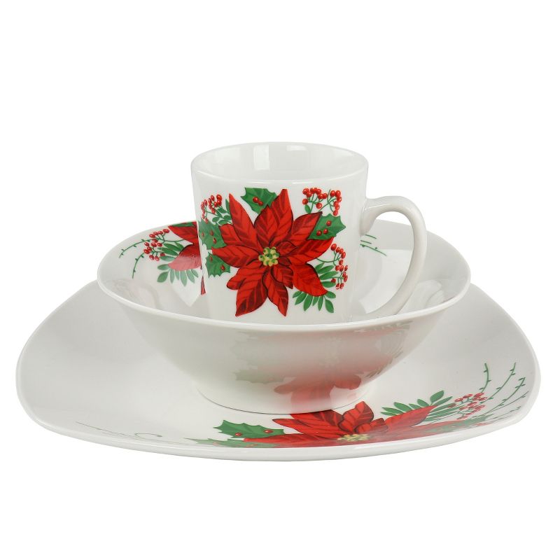 Gibson Home Pollyanna 12 Piece Fine Ceramic Dinnerware Set in Red Floral, 2 of 8
