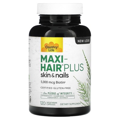Country Life Maxi-Hair Plus, 5,000 mcg, 120 Vegetarian Capsules (1,250 mcg per Capsule)