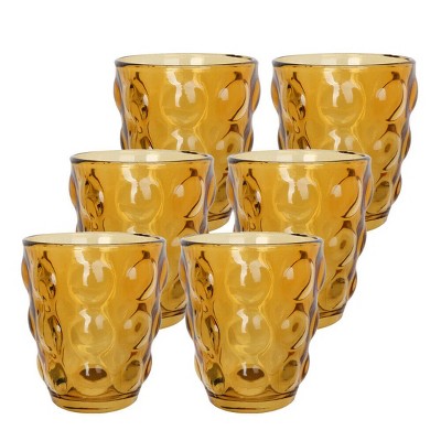 Slickblue Unique Big Bubbles Drinking Glasses Set - 9oz, Amber/Clear, Set of 6