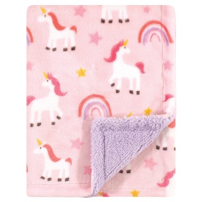 Luvable Friends Baby Girl Plush Blanket with Sherpa Back, Unicorn, One Size