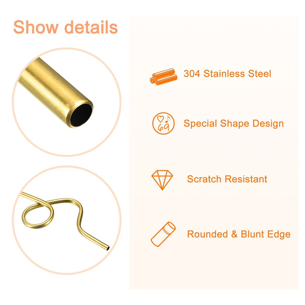 Unique Bargains 304 Stainless Steel Durable Curly Shaped Design Reusable Drinking Straw 4 Pcs - thumbnail 9