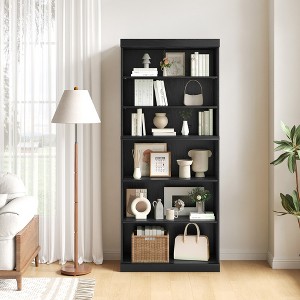 Wooakway 62"H Modern Wooden Decorative Combination Storage Cabinet Doorless Versatile for Entryway Living Room Hallway Black - 1 of 4