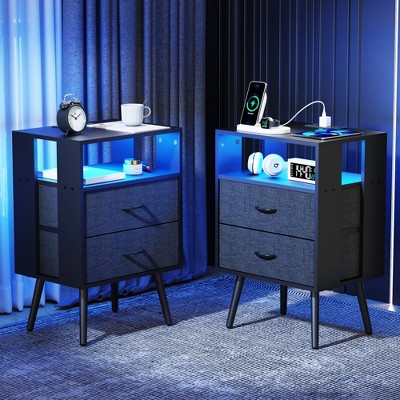 Dolonm 2 Pack Nightstand with Charging Station & Remote LED, 3  Drawers Bedside Table (UL/EPA Certified)