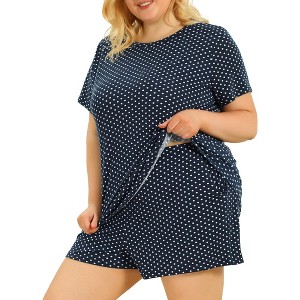 Agnes Orinda Women's Plus Size Short Sleeve Shirt and Shorts Pajamas Set Polka Dots Sleepwear - 1 of 4