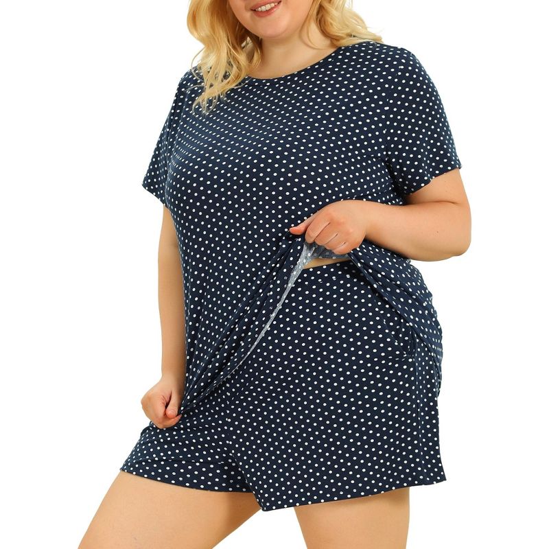 Agnes Orinda Women's Plus Size Short Sleeve Shirt and Shorts Pajamas Set Polka Dots Sleepwear, 1 of 7