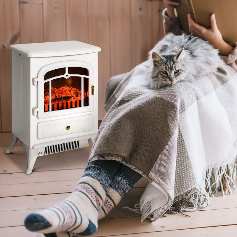 HOMCOM Electric Fireplace Heater, Fireplace Stove with Realistic LED Flames and Logs, Remote Control, Overheating Protection, 750W/1500W, 2 of 8