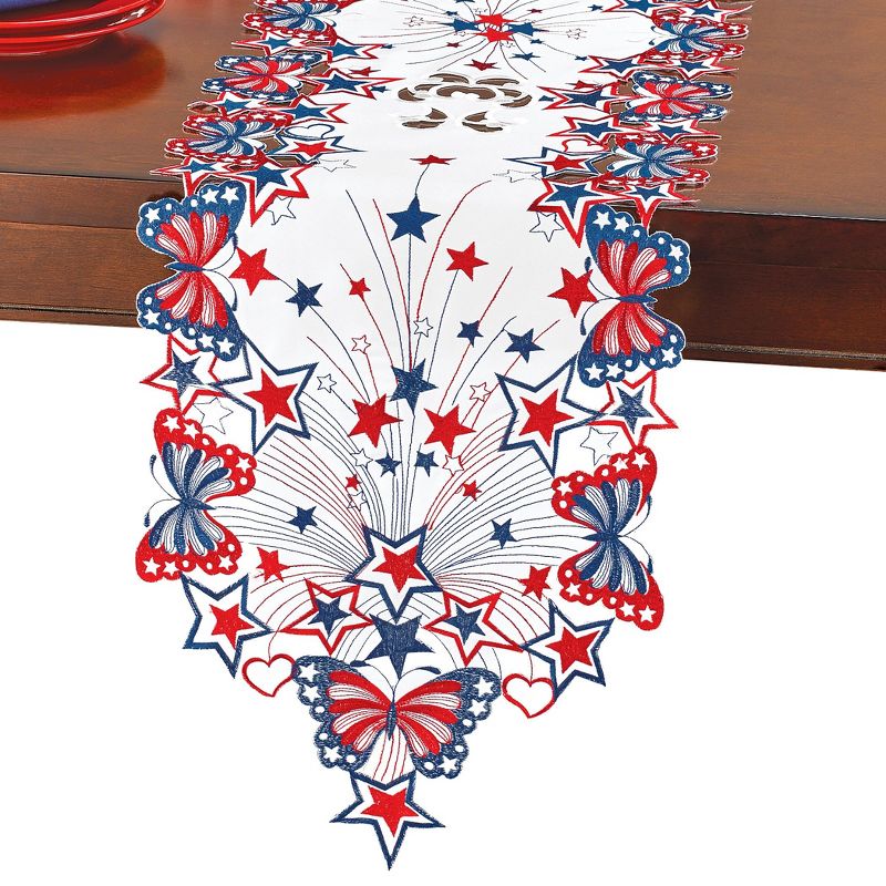Collections Etc Patriotic Embroidered Butterflies and Stars Table Linens, 1 of 3