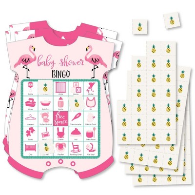 Big Dot of Happiness Pink Flamingo - Party Like a Pineapple - Picture Bingo Cards & Markers - Tropical Summer Baby Shower Shaped Bingo Game -Set of 18
